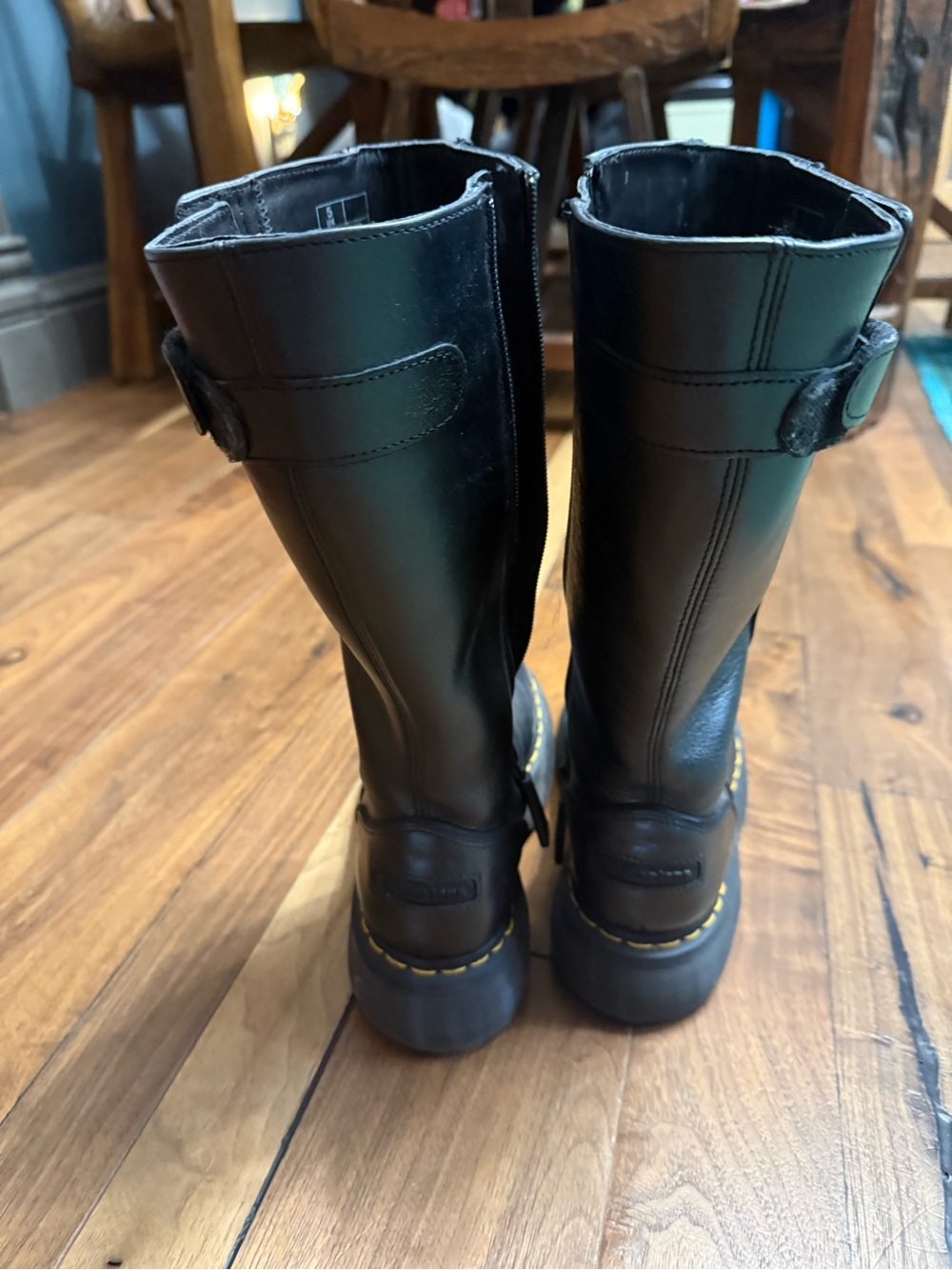 Dr. Martens Buzz Hi Leather Platform Mid-Calf Boots with Yellow Welt Stitching - Picture 3 of 6